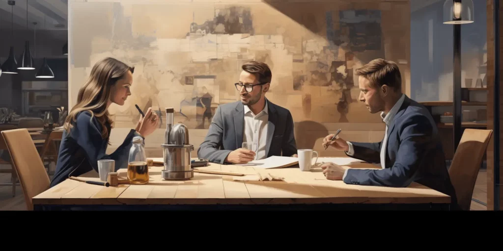 3 people meeting future company plans